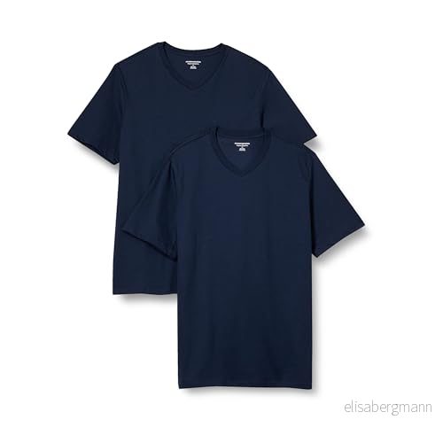 Amazon Essentials kortärmad v ringad t shirt för män (finns i stora och långa), 2 pack, marinblå, Large 196433604844
