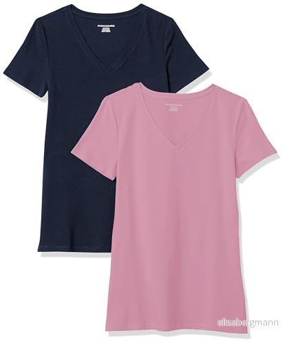 Amazon Essentials dam klassisk passform kortärmad v ringad t shirt, paket med 2, marinblå/ljusrosa, XX Large 195111451701