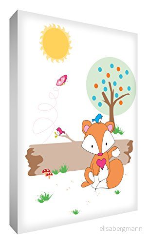 Little Helper FOX1216 12G Feel Good Art väggdekorationer av stark duk i modern illustrativ stil herr Fuchs in Forest 30 x 40 cm flerfärgad 5055872611415