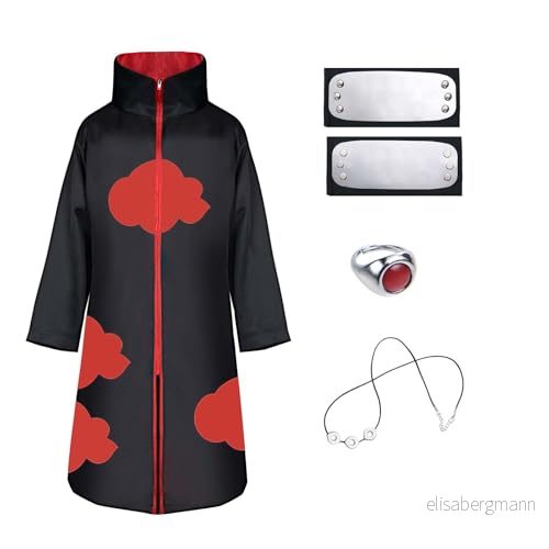 ACWOO Akatsuki Kids Cape Adult Unisex Cosplay Anime Costume Itachi Cloak Halloween Christmas Party with Headband and Ring(M) 4502155256838