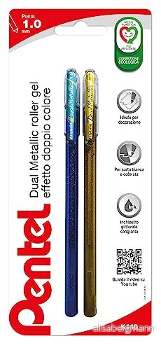 Pentel K110 Hybrid Dual Metallic 1 st Blå + Metallisk Grön / Metalliskt Guld 8006935190771