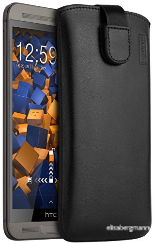 mumbi äkta läderfodral kompatibel med HTC One M9 Plus skal läder väska Case Wallet, svart 4251077228132