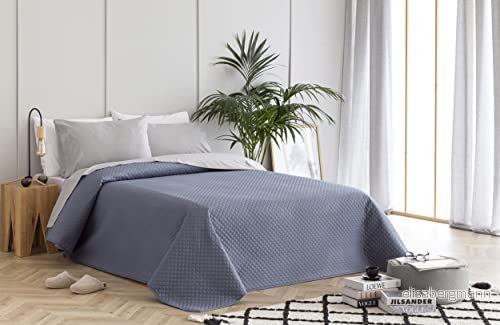 Todocama Tunt bouto överkast med rombdesign för vår, sommar, höst och vinter 100% extra mjuk mikrofiber sängöverkast multifunktionellt säng 80/90180 x 260 cm gråblå 8435439013666