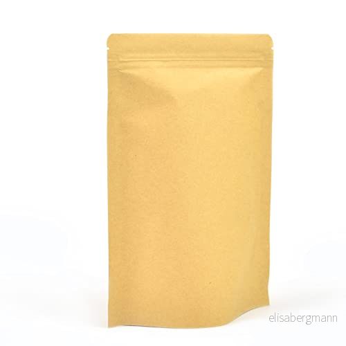 100 kraftpapper stående återanvändbara matpåsar (130 x 210 40 mm) foliefodrade, värmeförseglingsbara återförslutningsbara Ziplock väskor slita brunt pappersförpackning för kaffebönor, nötter 5060567720792