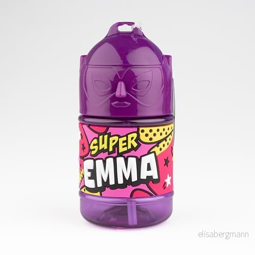 Personlig barnflaska, vattenflaska med sugrör Super Emma, 5099563203879