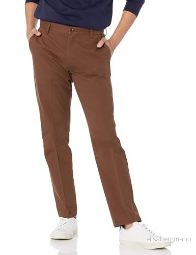 Amazon Essentials mäns slim fit skrynkelbeständig Chino byxa med platt framsida, kaki brun, 30 B x 28 L 191770236741