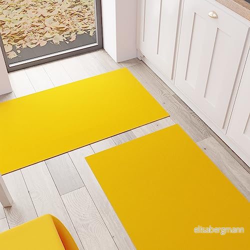 PETTI Artigiani Italiani köksmatta, kökslöpare, halkfri tvättbar kökslöparmatta, enfärgad matta 52 x 240 cm gul, 100% tillverkad i Italien 5056411138547
