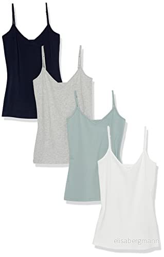 Amazon Essentials kvinnors slim fit stickade v ringad lager cami (finns i plusstorlek), paket med 4, grå ljung/marinblå/salvia grön/vit, medium 196433794033