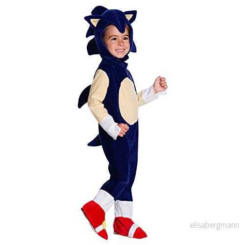 Rubies Sonic Prescolar Deluxe dräkt för pojkar och flickor, med skoskydd huvudtillbehör, officiell Sega licens karneval, födelsedag, fest cosplay 883028012428