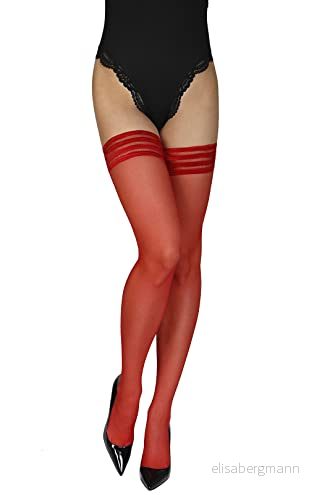 Annes styling Sindis damer Hold Ups strumpor 15 denier halkskydd silikon ren lårhög strippad topp, Rosso, M-L 5902067804537