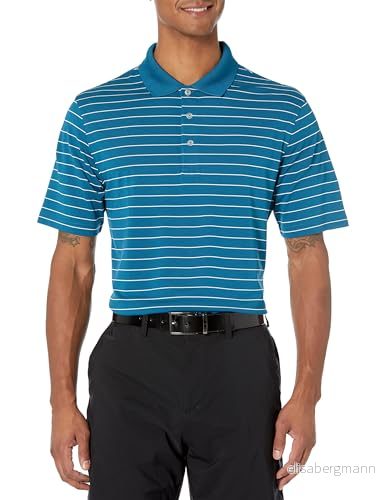 Amazon Essentials snabbtorkande golfpikétröja för män (finns i stora och långa), blågrön blå vit rand, medium 195111851457