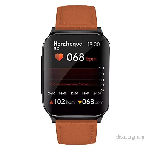Knauermann Pro 2 Plus (2023) hälsoklocka Smartwatch, svart, Lederfaser, Brun 7427298468030