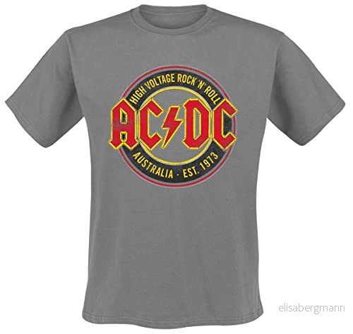 AC/DC hög spänning från. 73 ekologisk bomull hållbara efteraltiga skjortor för AC/DC-fans, Grå ljung, L 4251208145369