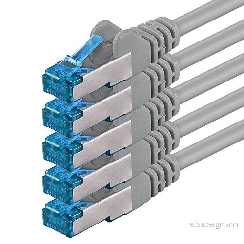 1CONN 5 x 0,5 M CAT 6a nätverkskabel Ethernet Cable Lan Patch RJ 45 kontakt SFTP 10 GB/s stycken grå 4255733200760