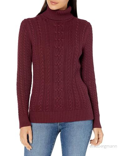 Amazon Essentials dam fiskare kabel polotröja (finns i plusstorlek), vinröd, X Small 195111198125
