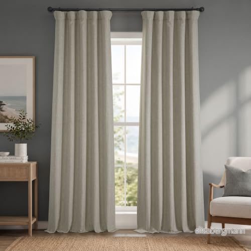HPD halvt pris draperier falskt linne texturerat mörkläggningsgardiner för sovrum 258 cm lång (1 panel), 50 B x 108 L gardiner vardagsrum heminredning, havregryn 711081326650