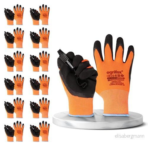 FUZZIO 12 par fluorescerande Ogrifox krympning latex syftat arbetshandskar handske klämma (M-8, orange) 5904506203970