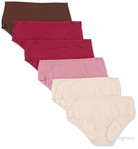 Amazon Essentials kvinnors bomull midi kalsonger underkläder (finns i plusstorlek), paket med 6, rodna/brun/vinröd/rosa, X-Large 192912184524