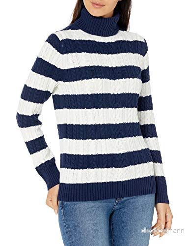 Amazon Essentials dam fiskare kabel polotröja (finns i plusstorlek), marinblå vit rugbyremsa, XX Large 195111198057