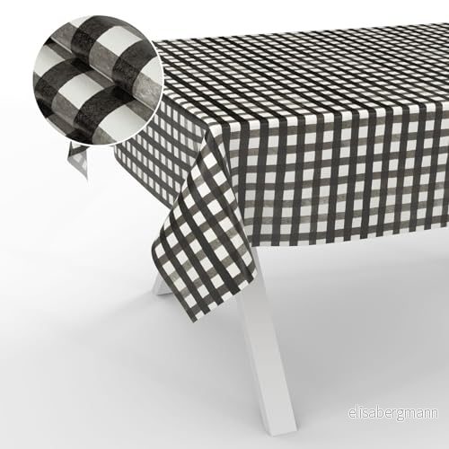 vaxbordsduk, tvättbar, trädgårdsbordsduk, utomhus, inomhus, 240 x 140 cm, skärkant, rutig, svart 4059064908520
