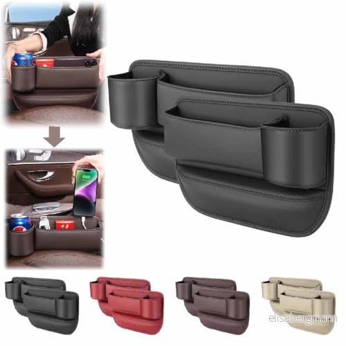 2Pcs Car Leather Cup Holder Gap Bag,Seat Storage Box,Car Seat Filler Organizer,Car Accessories,Multifunctional Organizer With For Phones Glasses Keys Cards (Black) 6915876562528