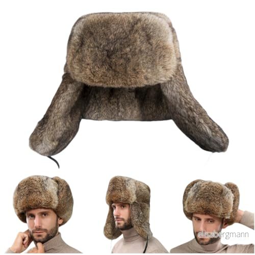 Aviatorhatt i äkta kaninpäls för män, pälsmössa med 100% kvinnor Aviator öronlappar Vindtät hatt (kaninpäls, Brun XXL) 6956165498227