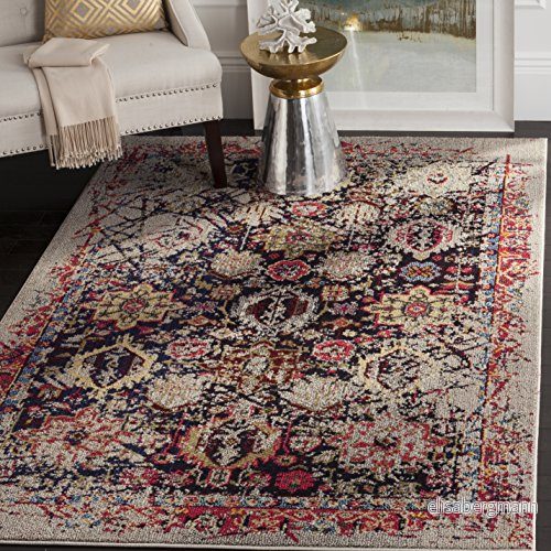 SAFAVIEH Boho chic matta för vardagsrum, matsal, sovrum Monaco kollektion, kort lugg, i grått och multi, 155 x 231 cm 683726953524