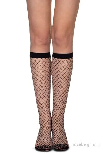Annes styling dam nät knähöga strumpor fisknät stil basic strumpa under knät åtsittande rete, Rete21 Nero, one size 5902067806951