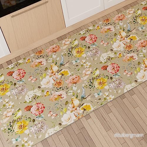 PETTI Artigiani Italiani Köksmatta löpare kök halkfri och tvättbar 52 x 180 cm blommönster 06 taupe 100% tillverkad i Italien 8056992316683