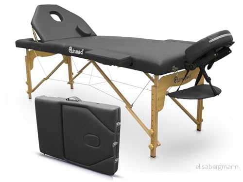 QUIRUMED Elite hopfällbart massagebord i trä, svart färg, 194 x 70 cm, massagebädd, konstläder, ryggstöd, justerbar höjd, avtagbart huvud, ansiktshål, 2 sektioner, upp till 150 kg 8435270790450