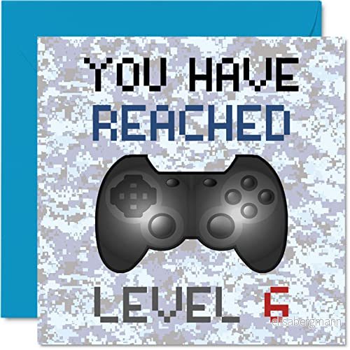 6:e spelare födelsedagskort 'You Have Reached Level 6' för pojkar, barnspel ålder 6 sex sjätte födelsedag gratulationskort, videospel spel dotter son brorson barnbarn 145 mm x 5059575930361