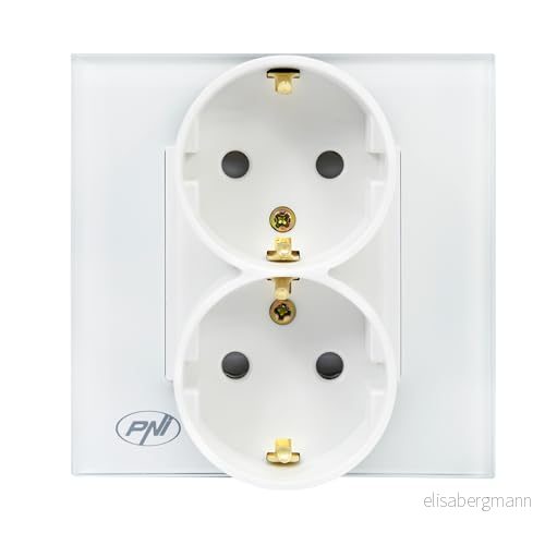 PNI WP222W enkelt x2 inbyggt uttag med vit glasram 5949066530241