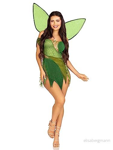 Leg Avenue 3 PC Forest Fairy, includes patchwork dress with adjustable lace ups and tattered skirt, leaf accents, detachable clear straps, shimmer fairy wings 714718568331