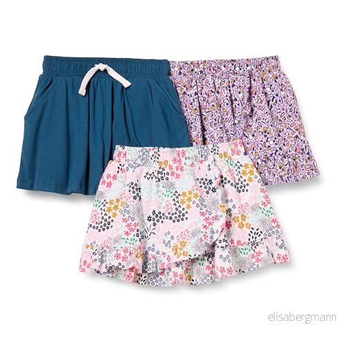 Amazon Essentials stickade shorts för småbarn med elastisk midja och inbyggda andningsbara shorts, paket 3, marinblå blommig, 2T 195111277875