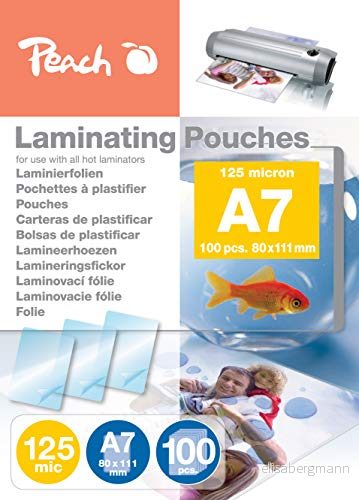 Peach Lamineringsfolier A7 125 mic 100 fickor glänsande premiumkvalitet för bästa lamineringsresultat kompatibla med enheter från alla varumärkestillverkare PP525 05 7640106495190