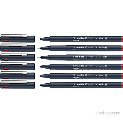 Schneider Pictus Fineliner (linjetjocklek 0,3 mm, dokumentäkta pigmentliner, metallmonterad spets, hölje av 85% återvunnen plast) 6 pack, röd 4004675142047