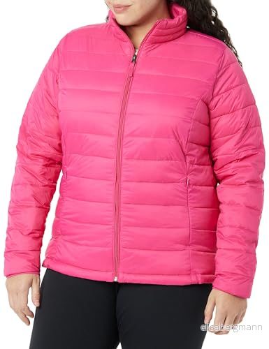 Amazon Essentials lättviktig långärmad vattentålig packbar pufferjacka för kvinnor (finns i plusstorlek), varm rosa, liten 196433572563