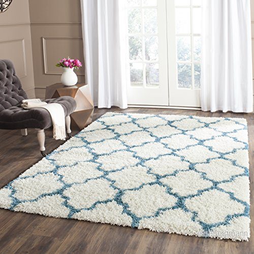 Safavieh Shaggy inomhus Rektangulär matta, Flätad, Shag kollektion för barn, SGK569, Vit Elfenben/Blå, 122 x 183 cm 889048001831