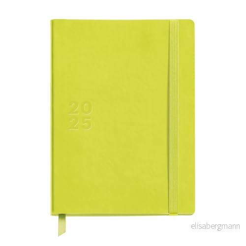 Miquelrius Agenda 2025, storlek 155 x 213 mm, dagskalender, insytt omslag av liknande läder, hållbart papper, 100 g/m², gummiförslutning, spanska, engelska och portugisiska, fluor 8422593342671