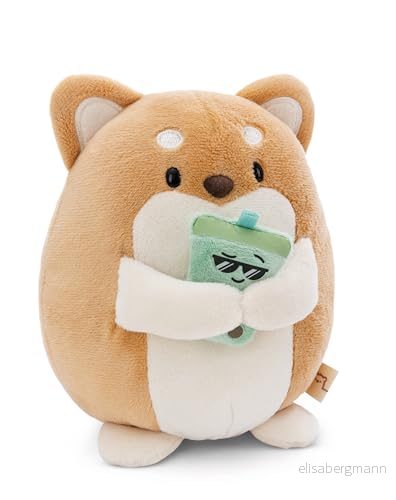 NICI gosedjur Hund Hiro 16cm med Bubble Tea i presentbox 11x12x6,5cm brun mjuk leksak gjord av plysch; Gullig att gosa och leka med, för barn vuxna: utmärkt present 61152 4012390611526
