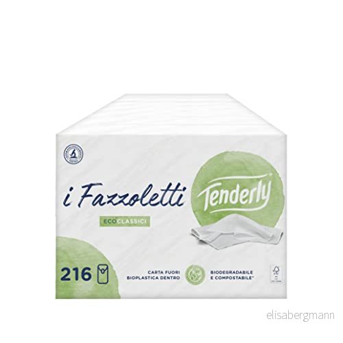 Tenderly Eco Klassiska, Mjuka och Delikat Lädernäsdukar i ren mobil hud, Återvinningsbar pappersförpackning, 18 Förpackningar Tillverkad Italien, Dermatologiskt Testad, FSC Certifierat papper 8005892416825