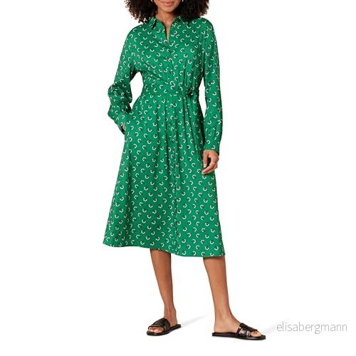 Amazon Essentials Georgette långärmad damklänning, midi längd, grön vit blommig, medium 197153031323