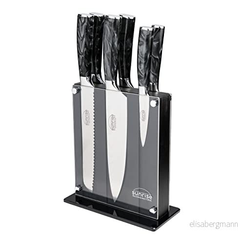 Rockingham Forge RF 2160/7BK Sunrise Collection Set med 7 högkvalitativa knivar i rostfritt stål hartshandtag kockkniv, täljkniv, brödkniv, urbeningskniv, universalkniv, skalkniv, svart 5019311960038
