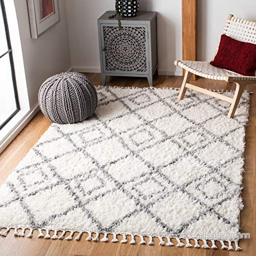 Safavieh Shaggy Rektangulär inomhatta, vävd, marockansk Shag Tassel Collection, MTS335, Elfenbensvit/Ljusgrå, 91 x 152 cm 195058118392