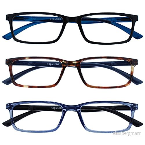 OPULIZE Se 3 pack blåljusblockerande läsglasögon svart brun blå dator anti bländning män kvinnor BBB9 123 +2,00 5055955381082