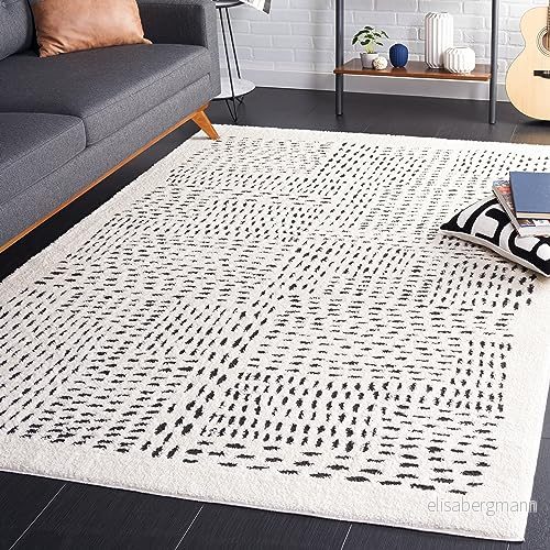 Safavieh Modern matta för vardagsrum, matsal, sovrum Melody Collection, kort lugg, elfenben och svart, 91 x 152 cm 195058953993