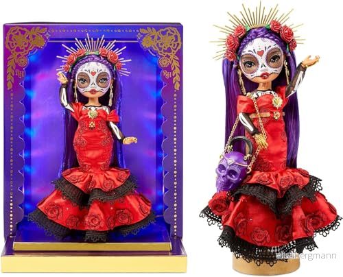Rainbow High 2022 Celebration Edition Día De Los Muertos Maria Garcia samlarmodedocka (28 cm) med ansiktsmålning och Calavera handväska ljusdisplay premiumtillbehör 35051585886