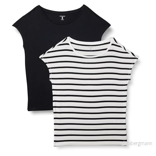 Amazon Essentials dam jersey standard fit kortärmad båthals t shirt, paket med 2, svart/vit fransk rand, medium 197153028071
