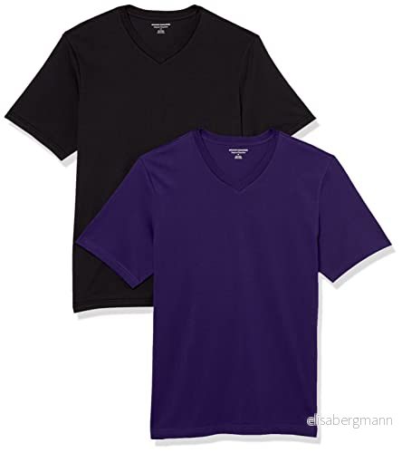 Amazon Essentials kortärmad v ringad t shirt för män (finns i stor och lång), 2 pack, svart/mörklila, Large 196433603823