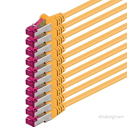 5m - gul 10 stycken nätverkskabel CAT6a (10Gb / s) S-FTP CAT 6a LAN-kabel GHMT-certifierad PIMF 500 MHz kompatibel med 5e 6 CAT7 för switch, router, modem, internet 4251073601250